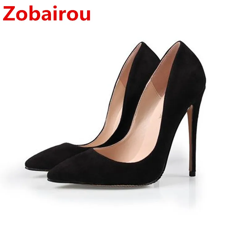 

Zobairou sapato feminino pointed toe high heels wedding shoes balck suede leather extreme high heels bridal shoes stiletto