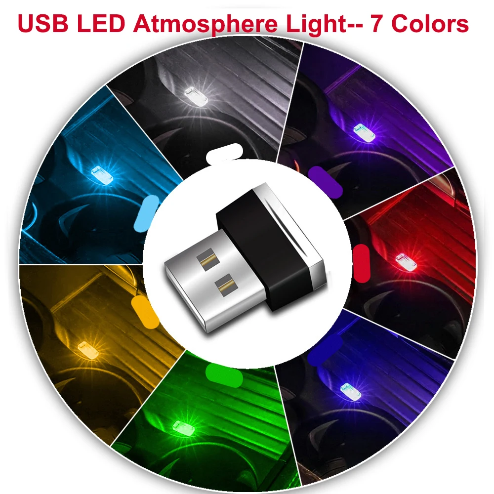 

1Pcs Car USB LED Atmosphere Lights Mini Interior Light Colorful Neon Ambient Lamp With 7 Colors