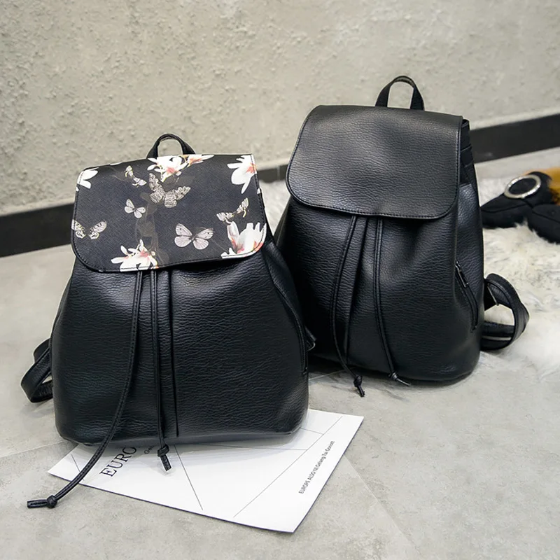 Mochila De mujer de patrón de flores de diseñador de cuerdas de cuero suave PU bolso de hombro de mujer mochilas de viaje Softback Mochila Mochila De mujer de patrón de flores de diseñador de cuerdas de cuero suave PU bolso de hombro de mujer mochilas de viaje Softback Mochila