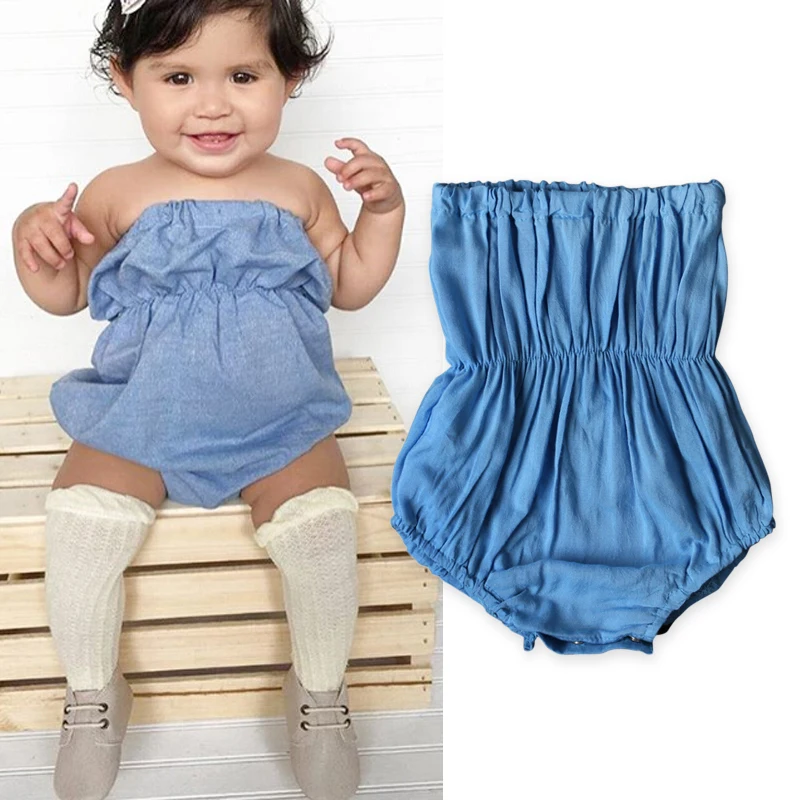 Newborn Toddler Baby Girl Sleeveless denim Romper Backless Belt