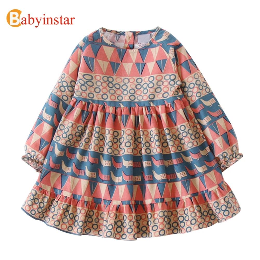 

Babyinstar 2018 Spring Girls Dress Vintage Pattern Print Princess Dresses Baby Girls Designer Formal Party Dress Kids Clothes