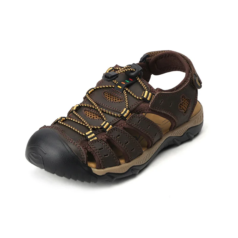 ZYYZYM/мужские сандалии; Новинка; модные летние пляжные дышащие болотные мужские сандалии из натуральной кожи; мужская повседневная обувь размера плюс 39-48 - Цвет: brown
