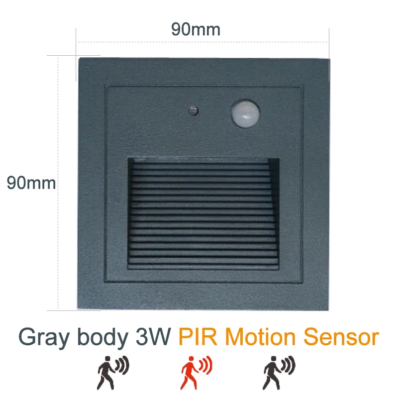 3 Вт Светодиодный светильник для лестницы со встроенной коробкой алюминиевый ступенчатый светильник s PIR датчик движения наружный светодиодный настенный светильник водонепроницаемый IP65 ZBW0005 - Испускаемый цвет: Gray-PIR Sensor