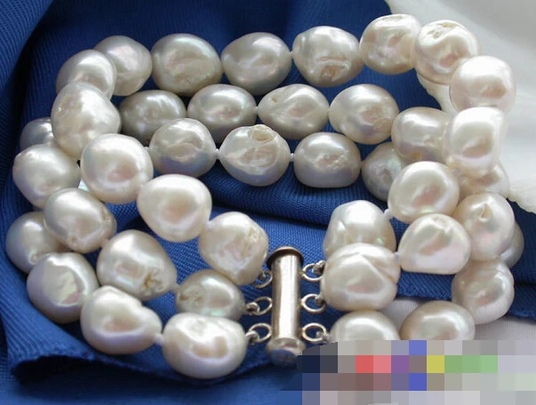 

free shipping 01220 3row 8" WHITE BAROQUE FRESHWATER CULTURED PEARL BRACELET