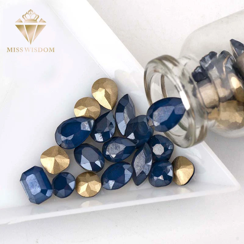 

New Free shipping 50pcs/pack pointback Glue on nail art Dark blue Moka rhinestones 243MK high quality glass crystal nail art