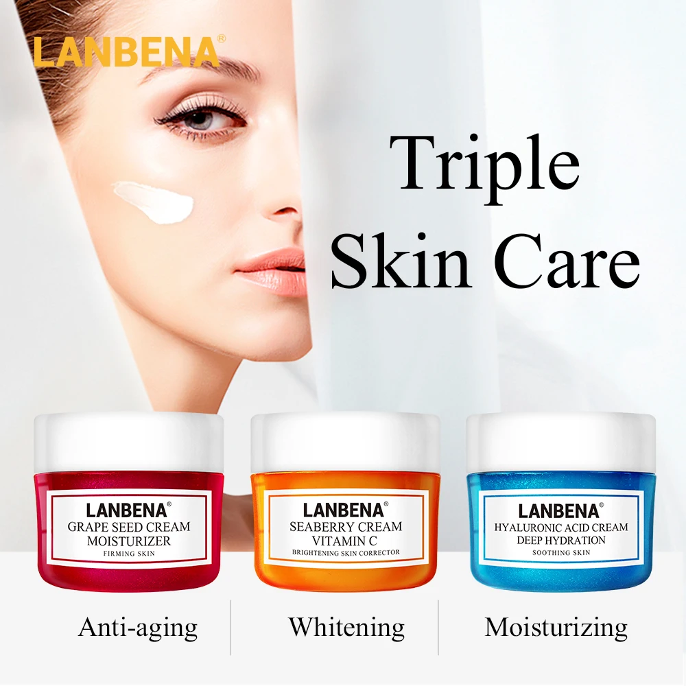 Lanbena Face Cream+eye Cream 2pcs Hyaluronic Acid Vitamin C Moisturizing Whitening Cream Anti Aging Serum Acne Treatment Firming