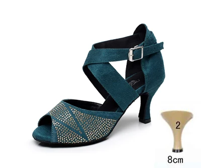Женская обувь для бальных танцев, латинских танцев, сальса, танго, Бачата, танцевальная обувь, обувь для вечеринок, высокий каблук 6/7. 5/8. 5 см, 1595 - Цвет: Dark Green heel 80mm