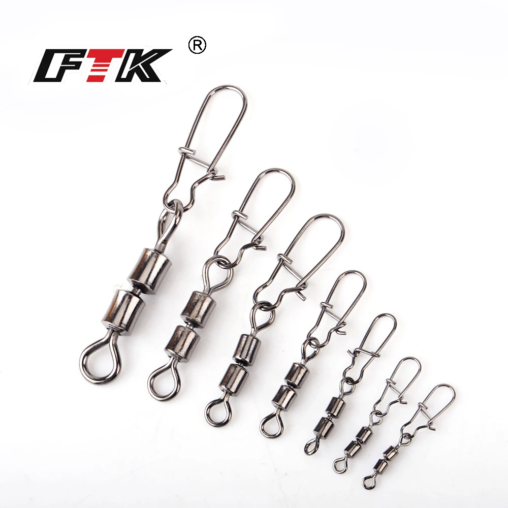 

FTK 1 Pack 3/0# 1/0# 2#-14# High Speed Fishing Rolling Swivel With Fast Lock Snap Fish Hook Lure Connector Terminal Tackle