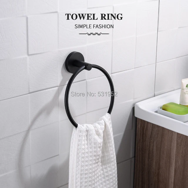 Juego de accesorios de baño negro mate, barras de toalla, espacio de  suspensión, accesorios de baño de aluminio, toallero, anillo, cepillo de  inodoro - AliExpress