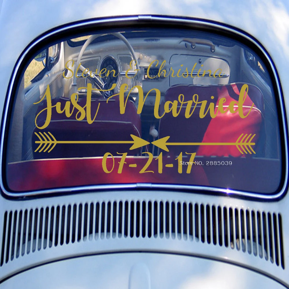 Заднее стекло автомобиля Наклейка молодоженов свадебный автомобиль Just Married знак надписи пользовательские жених и невеста имя, дата Art бампер Декор LC1284