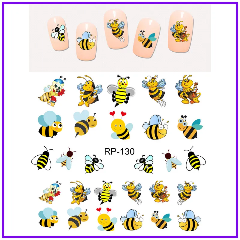 Искусство ногтей Красота наклейка на ногти водная наклейка слайдер мультфильм насекомых мед пчелы цветок сладкие сердца APIS APIDAE RP127-132