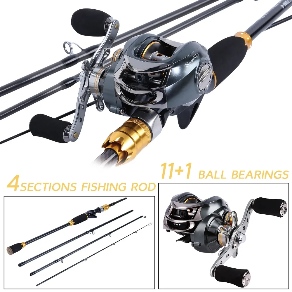 Sougayilang 4 Section Lure Fishing Rod and Baitcasting Reel Combo Portable Carbon Fiber Casting Rod Pole with Baitcast Reel Kit Sougayilang 4 Section Lure Fishing Rod and Baitcasting Reel Combo Portable Carbon Fiber Casting Rod Pole with Baitcast Reel Kit