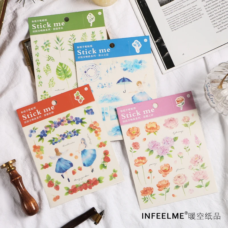 

1pc Pastoral Symphony Series Theme Paper Sticker Gift DIY Kawaii Scrapbooking Sticky Stationery Escolar Bullet Journal Stickers