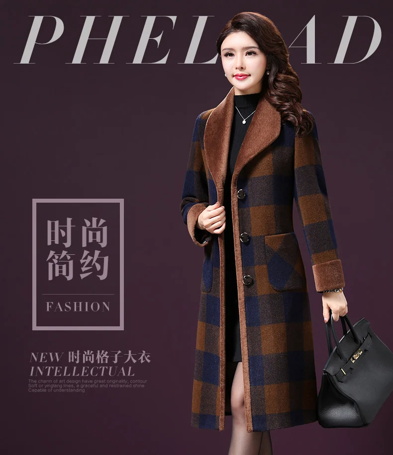 Новое шерстяное Женское пальто высокого качества Женская одежда зимнее длинное пальто женское зимнее пальто в клетку размера плюс Корейская одежда K3318