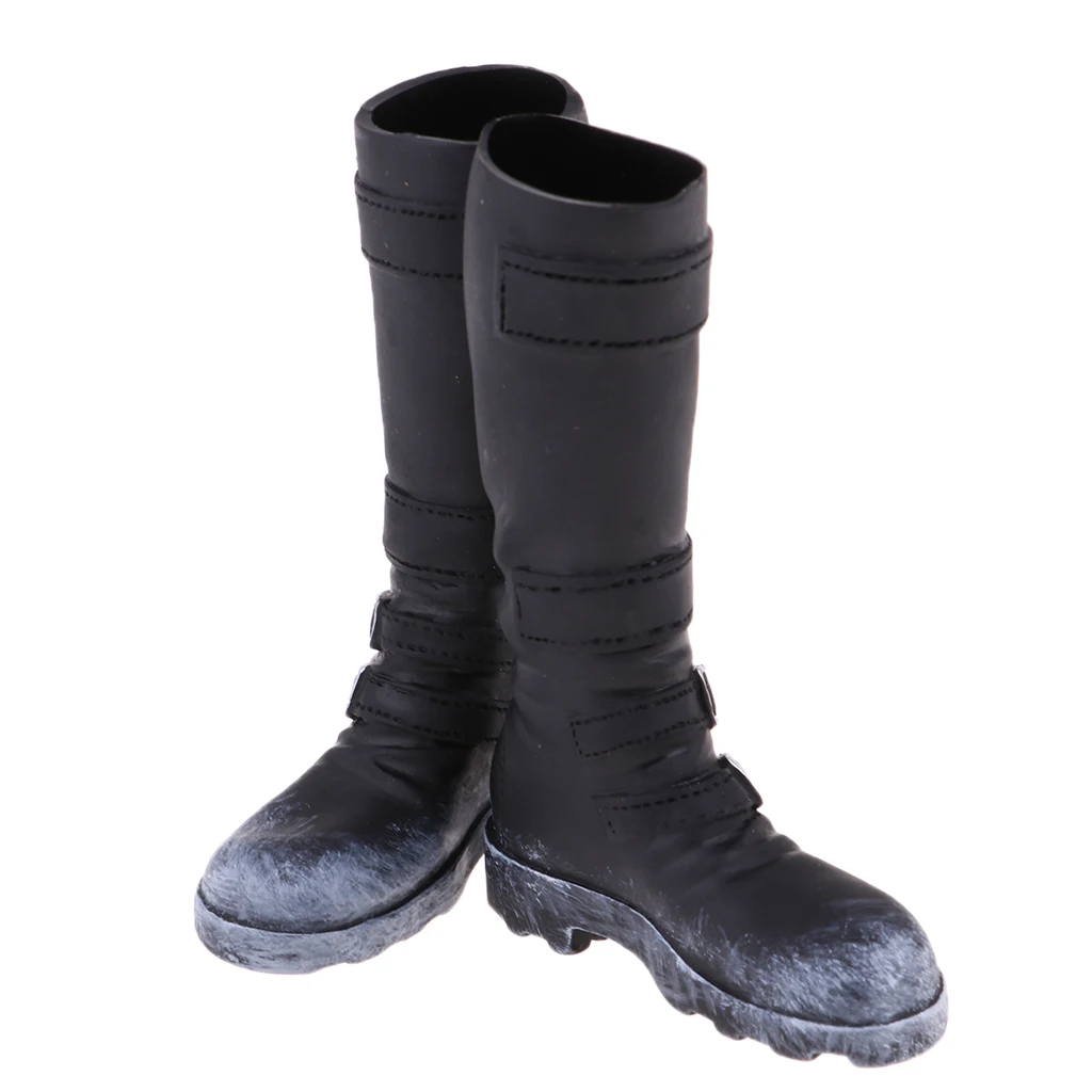 1/6 Scale Men's Black Mid-calf Knee High Boots for 12'' Phicen Action Figure