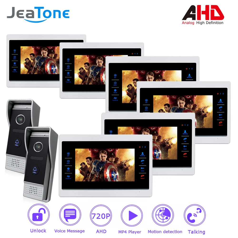 AHD 720P 4 Wired 7'' Video Door Phone Intercom System Door Bell Door Speaker Security Motion Detection/Ring Tone Customized