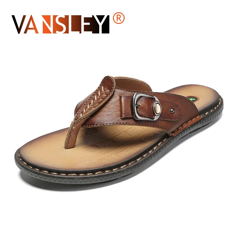 

Men Flip Flops Sandals Summer Beach Shoes Comfortable Leather Sandals Fashion Men Slipper Open Toe Slides Summer Shoes Big Size