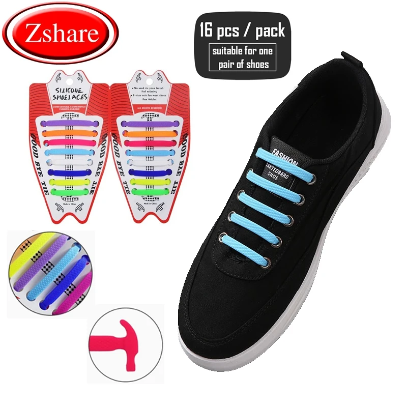 Silicone Shoelaces Elastic Shoe laces No Tie High Quality Fast Rubber Shoelace Unisex Outdoor Safety Sneakers Lazy laces 16 Pcs