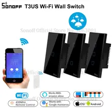 Интеллектуальный выключатель света SONOFF T3 Smart Wi-Fi настенный светильник нам переключатель черный 120 Тип на границах 1/2/3 433 RF/приложение/сенсорный экран Управление работает с Google Home