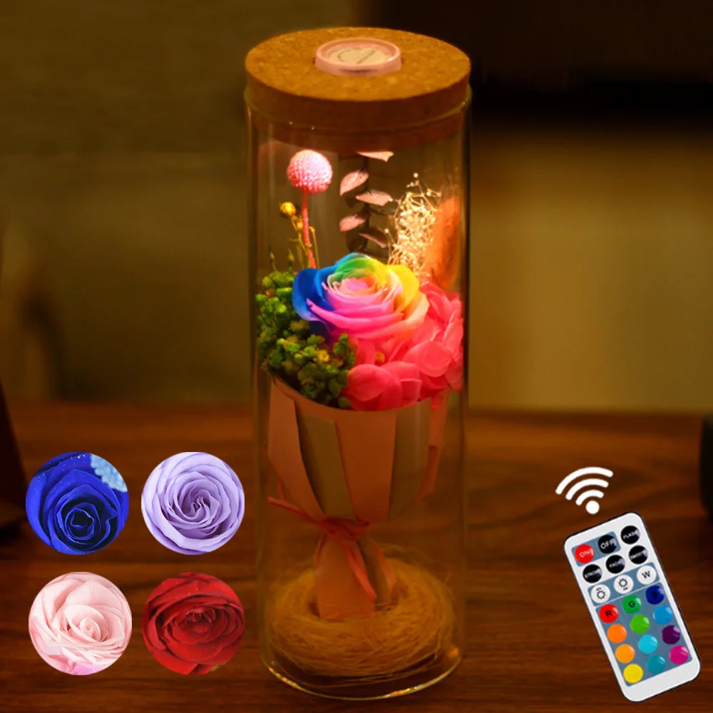 

LED Rose Flower Bottle Light RGB Dimmer Lamp with Remote Control Night Light For Birthday Gift Bedside Lamp Decoration for Home