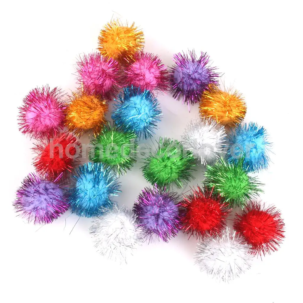 3.5cm Glitter Tinsel Sprayed Pom Poms Balls Cat Toys or Toy DIY Crafts 21PCS