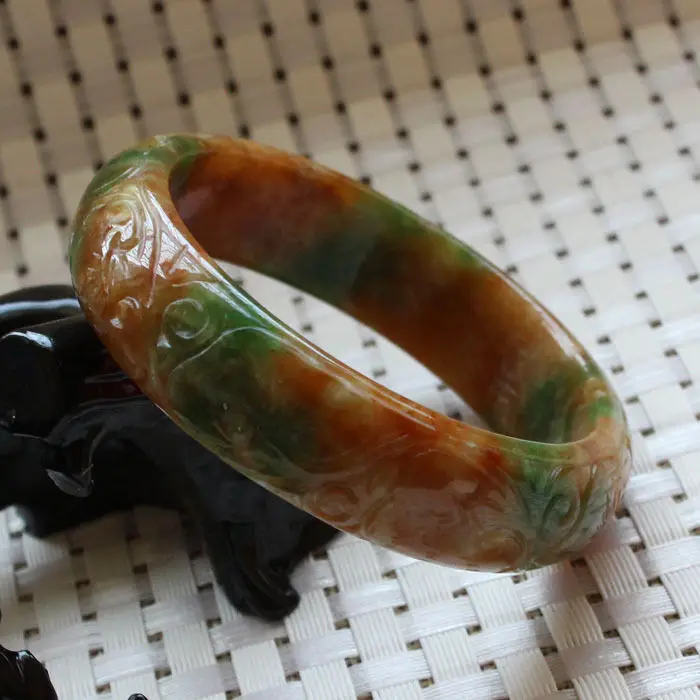 

55mm Chinese Hand-carved Brown Green Jadeite Jade Gems Bracelet Bangle A5745 10.20 40
