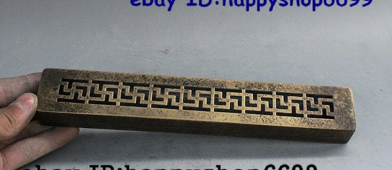 

9" China Dynasty Royal Palace Bronze Rectangular Hollow Incense Burner Censer