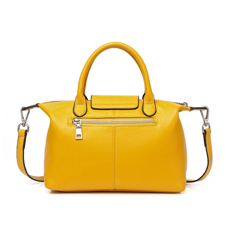 النساء حقائب يد جلدية عارضة الأصفر حمل أكياس Crossbody حقيبة حقيقية جاكيت جلدي-مقبض حقيبة الأزياء شابة حقيبة يد بوسطن حقيبة