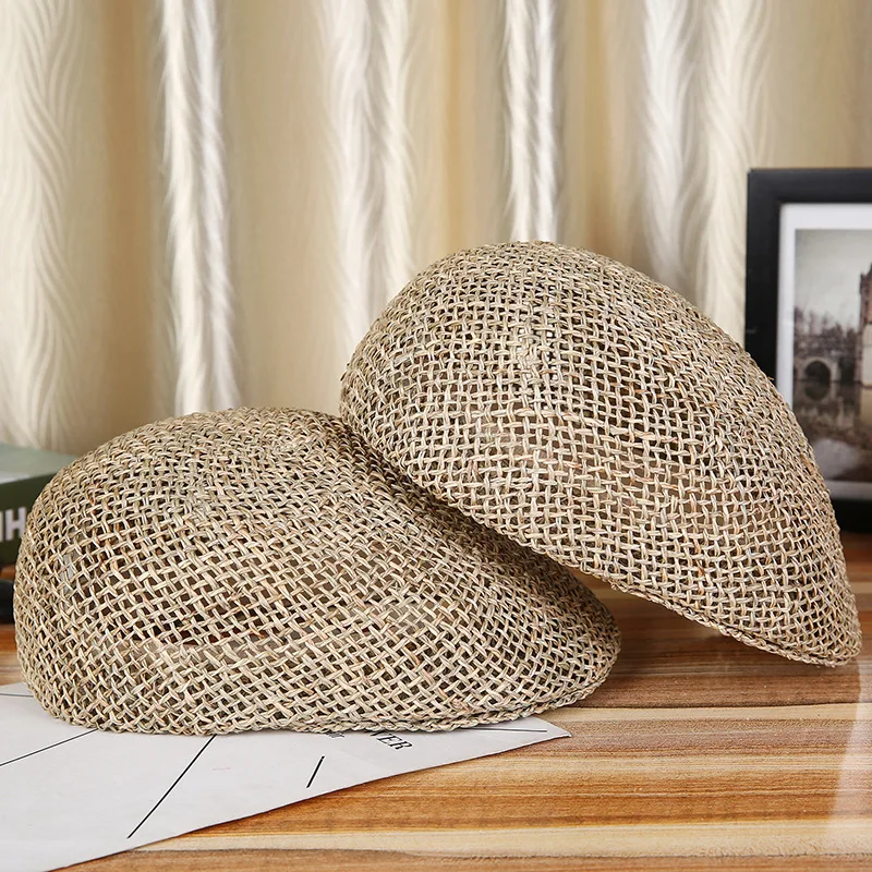 

New male summer natural seaweed hat knitted handmade Middle-aged and old-aged hat craftsmanship outdoor