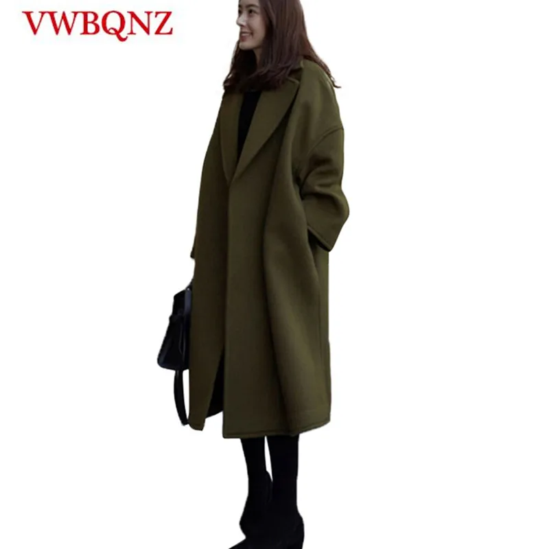 Army Green Black Winter Women Wool Jacket Coat Korea Loose