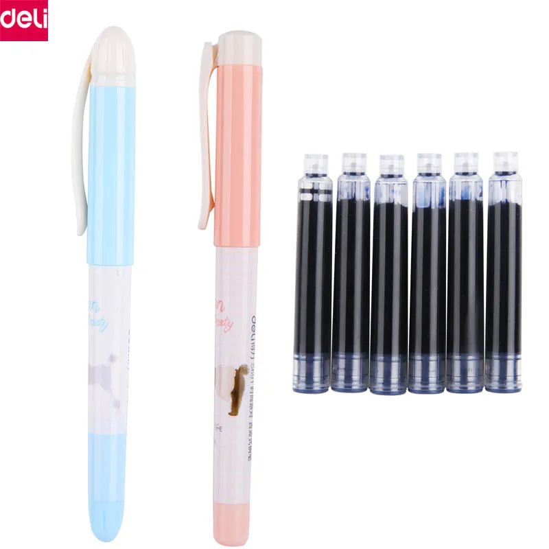 

Deli Fountain Pen with 4 replace Ink Sac Student Children Writing Pens Cute Stationery Office School Supplies(Random Color)