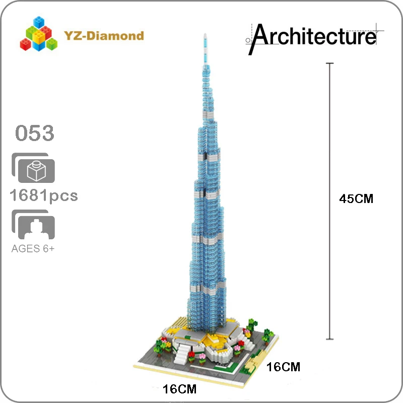 YZ Architecture Burj Al Arab Hotel 3D Model DIY Mini Diamond Blocks Building Toy