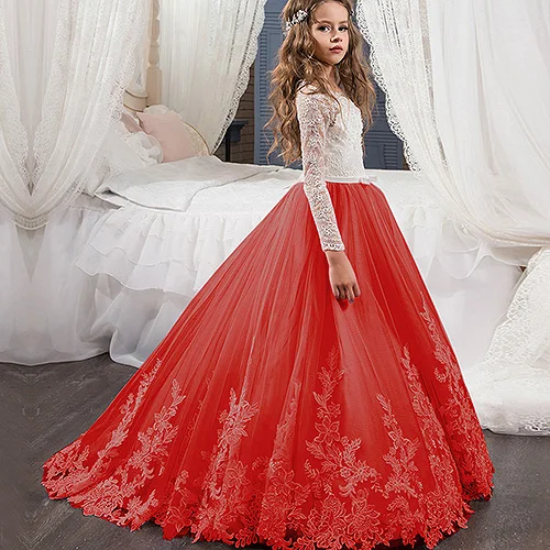 Новое поступление; Платья с цветочным узором для девочек; Бальные платья высокого качества с кружевной аппликацией и бисером с короткими рукавами; платья для первого причастия на заказ - Цвет: Красный