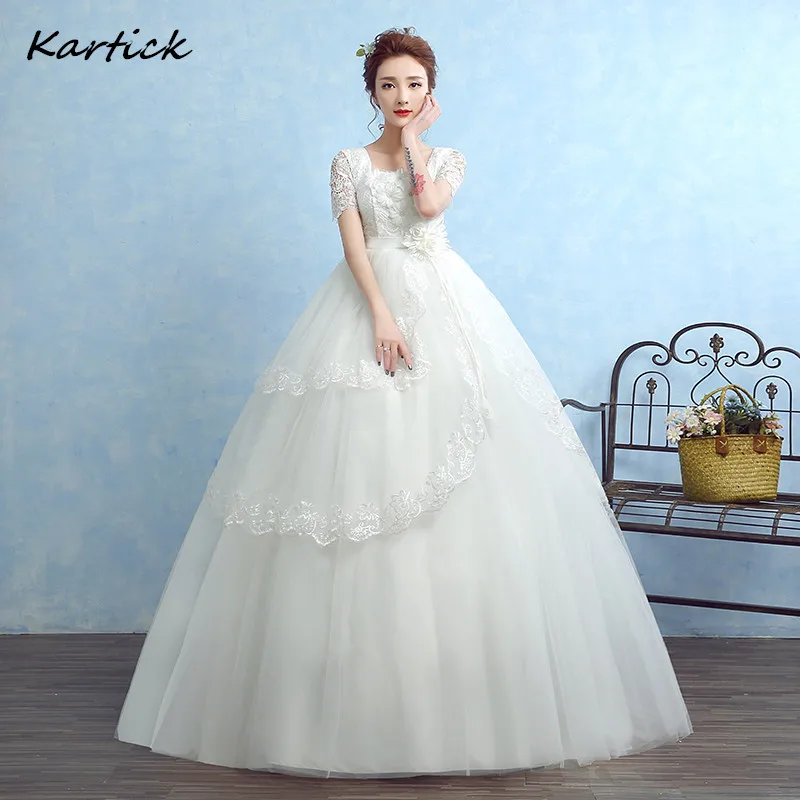 

2016 New Elegant Wedding Dresses with Short Sleeves White/Ivory Ball Gown Princess Formal Dress Vestidos De Novia Bridal Gown