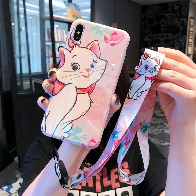 Мультяшный чехол для телефона Marie Cat для iphone Xs MAX XR X 6 6s 7 8 plus Disneys Русалка Принцесса Силиконовая задняя крышка с шейным шнурком