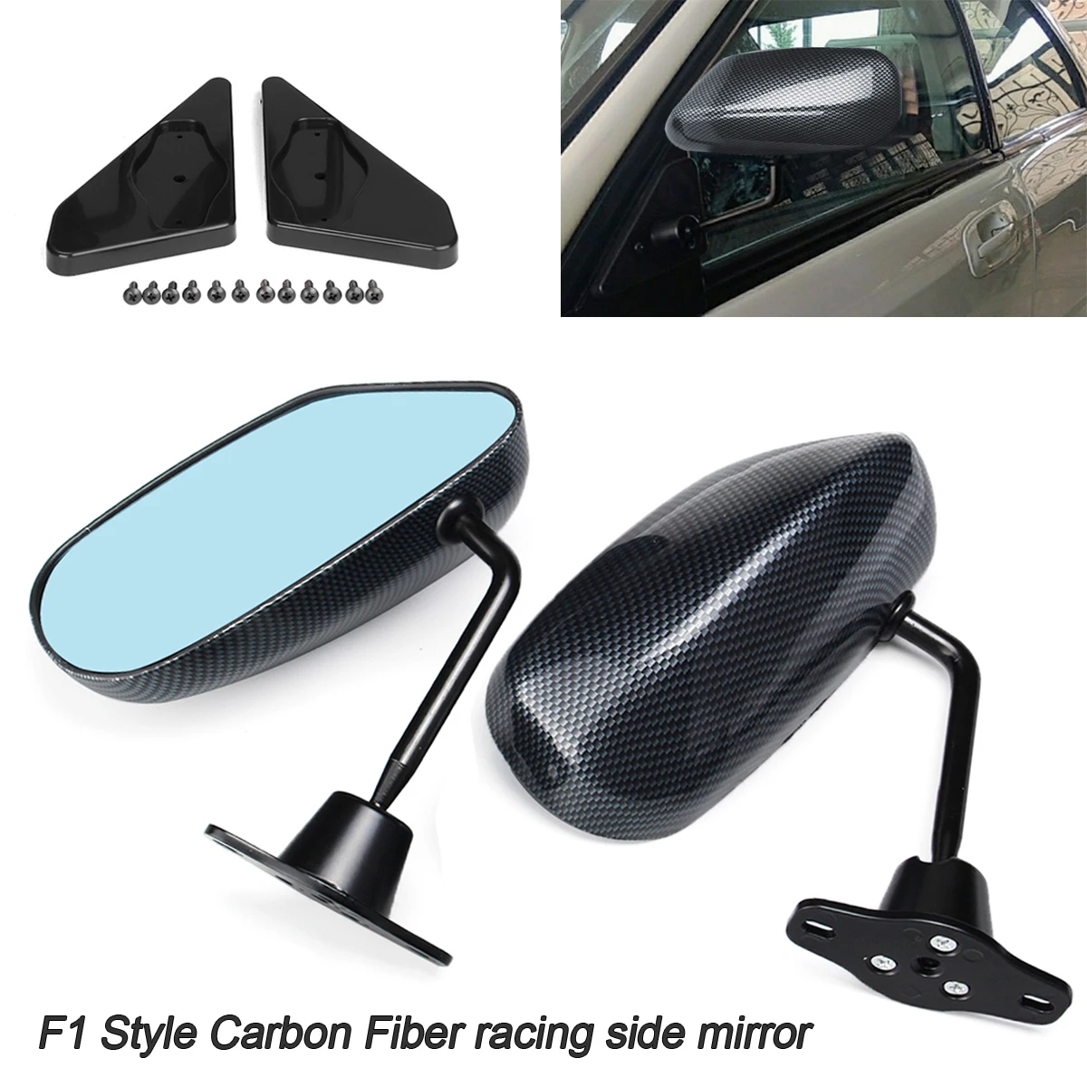 1Pair Universal Car Carbon Fiber Autos Blue Rear View Mirror F1 Carbon