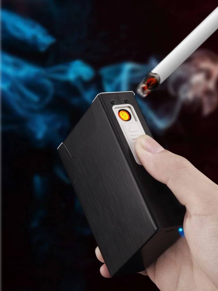 Сигаретный держатель коробка с электронная USB Зажигалка Беспламенное ветрозащитное табачный чехол для сигарет Зажигалка фото настроить подарок для мужчин