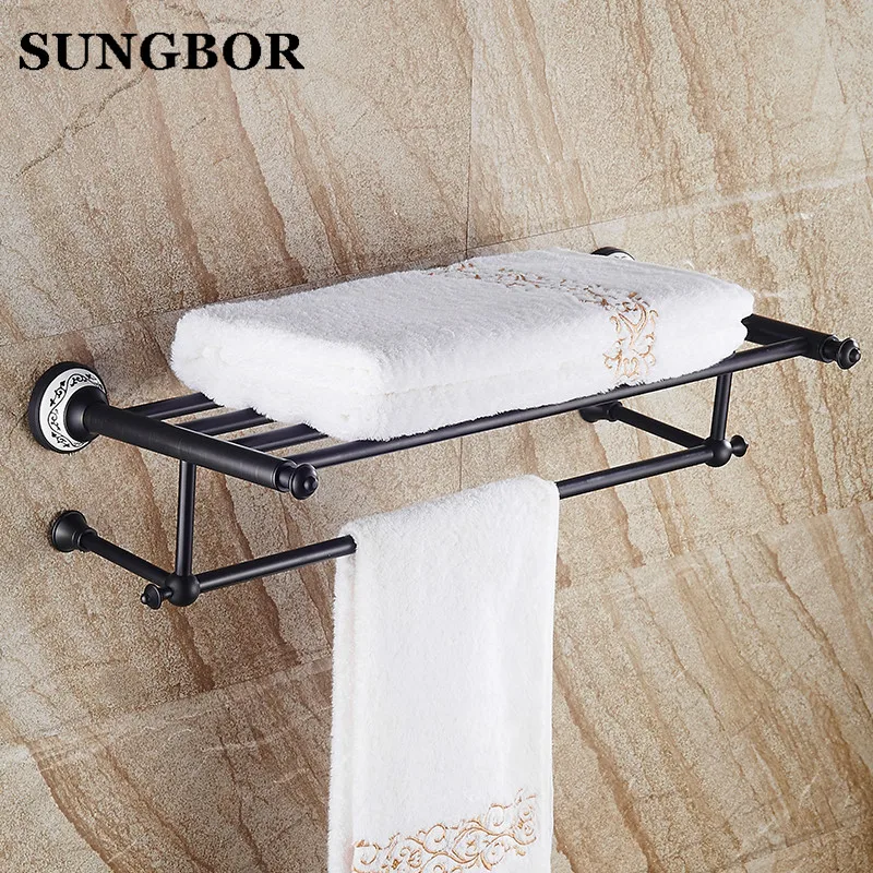 Whole brass Blackend Antique ceramic bath towel rack bathroom towel