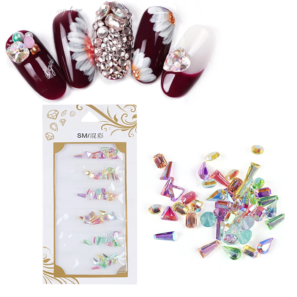 

1 Pack AB Flatback Glass Nail Rhinestones Diamond Teardrop Horse Eye Crystals Stones Shiny Gems Manicure Nails Art Decorations