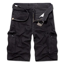 Новинка, мужские повседневные шорты с несколькими карманами, мужские хлопковые однотонные шорты, летние пляжные шорты, новые модные шорты без ремня, размер 28-40