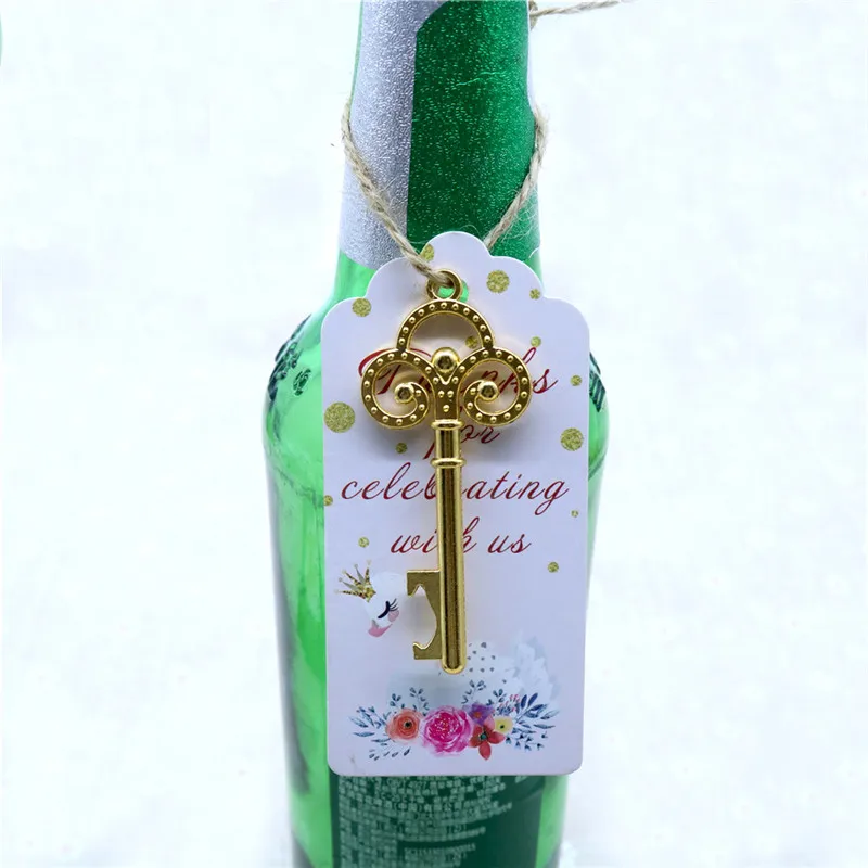 Брелок в форме ключа для открывания бутылок, брелок в форме цинкового сплава, цветной брелок для ключей, Золотой открывалка для бутылок пива, Уникальный креативный свадебный подарок, 50 комплектов