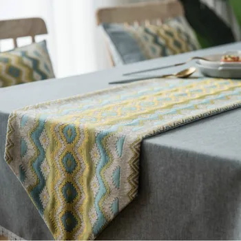 

DUNXDECO Table Runnder Long Table Cover Fabric Modern Simple Jacquard Pink Blue Geometric Soft Mesa Party Room Decoration