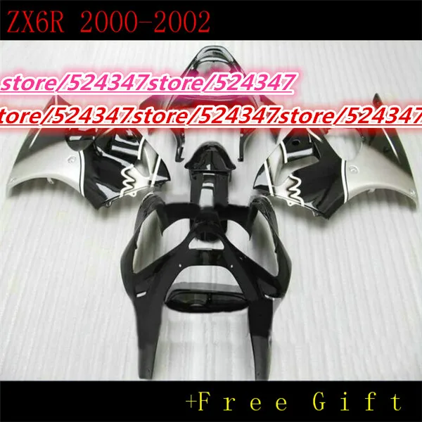 

Hey-Custom motorcycle three free package NINJA ZX6R 01 00 02 kawasaki NINJA ZX6R ink black silver bacardi fairing sections