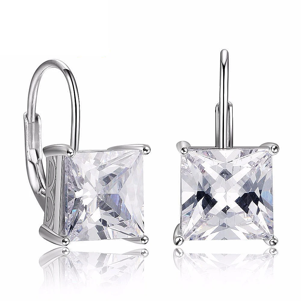 

Shining Square Earring Sterling Silver 925 Jewelry 2019 Clip on Earrings For Women Elegant Jewelry Gift Vintage Wedding Earrings