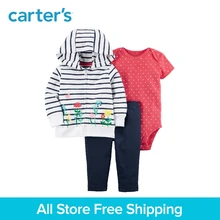 3pcs sweet flower jacket polka dot bodysuit pant clothing sets Carter’s baby girl soft cotton Spring Fall 121I369