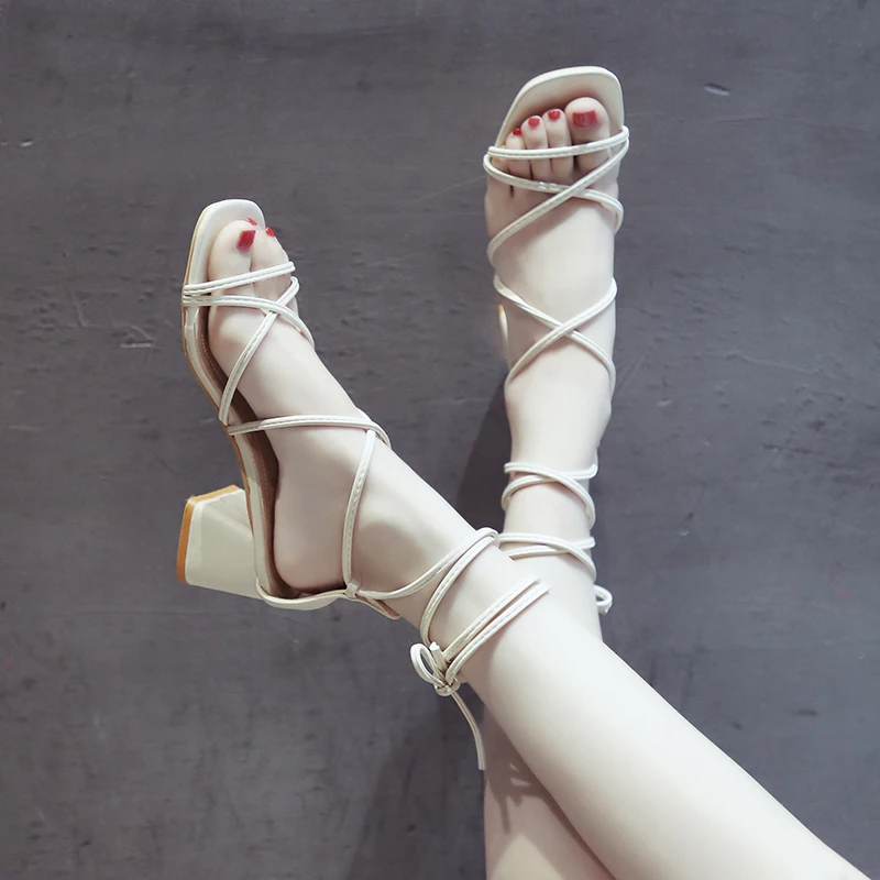 

2019 summer new wild open toe high heels straps with thick heel women's sandals