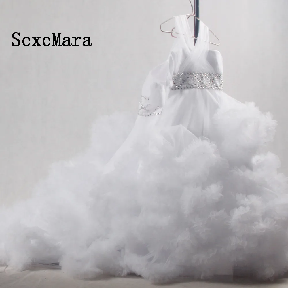 

Real Picture 2018 Cloud White Ruffle Flower Girl Dress for Wedding First Communion Dresses Girls Birthday Party Gown