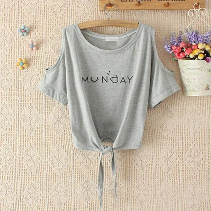 2016 font b Women b font Letter font b Shoulder b font Off Print Crop font