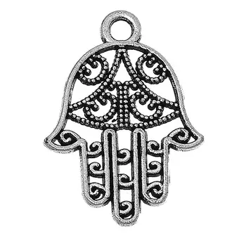 

Doreen Box Charm Pendants Hamsa Symbol Hand Silver Color Hollow 21mm(7/8")x 15mm(5/8"),100 PCs 2015 new