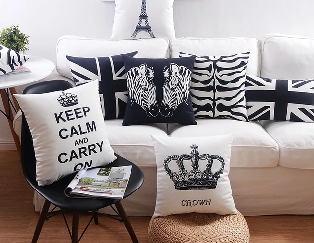 Black And White Geometric Stripes Decorative Cushion Cover Paris Black And White Geometric Stripes Decorative Cushion Cover Paris Crown Uk Flag Zebra Pillow Covers Sofa